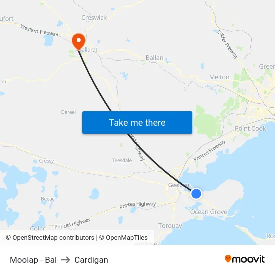 Moolap - Bal to Cardigan map