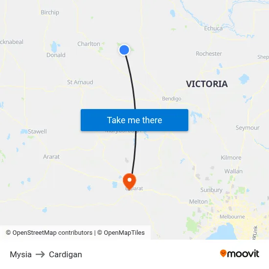 Mysia to Cardigan map
