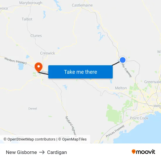 New Gisborne to Cardigan map