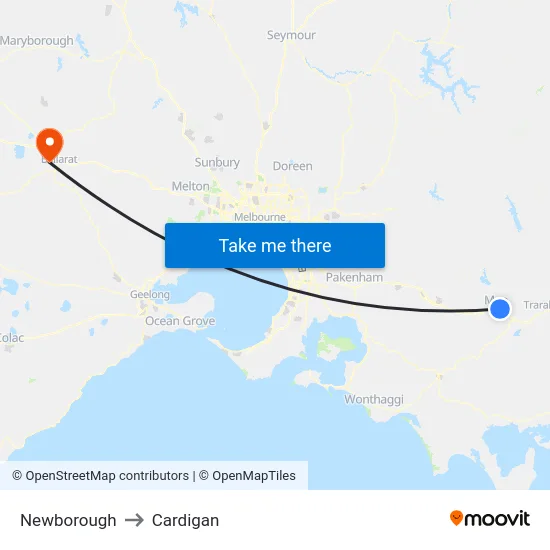 Newborough to Cardigan map