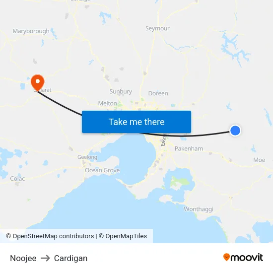 Noojee to Cardigan map