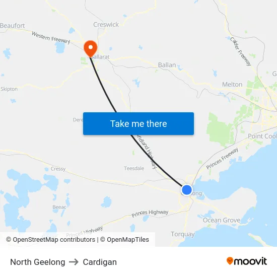 North Geelong to Cardigan map