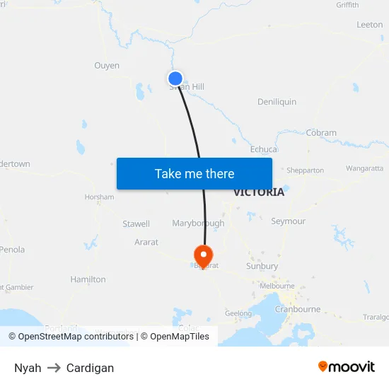 Nyah to Cardigan map