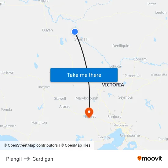 Piangil to Cardigan map