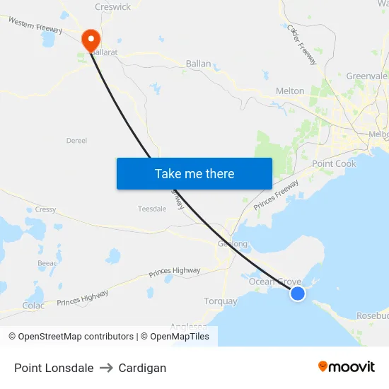 Point Lonsdale to Cardigan map