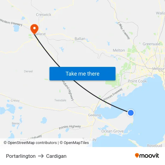Portarlington to Cardigan map