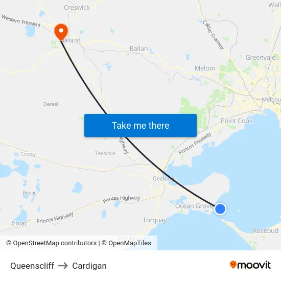 Queenscliff to Cardigan map