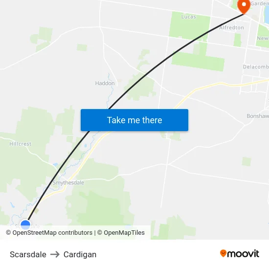 Scarsdale to Cardigan map