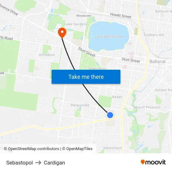 Sebastopol to Cardigan map