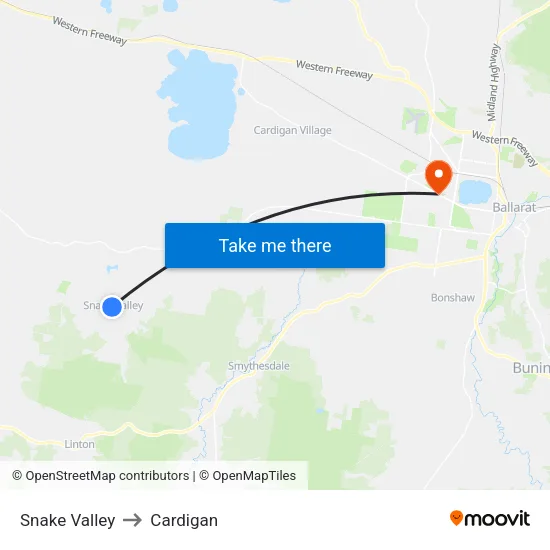 Snake Valley to Cardigan map