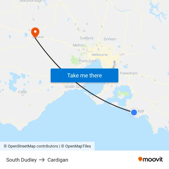 South Dudley to Cardigan map