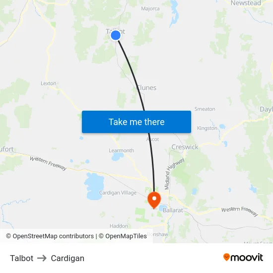 Talbot to Cardigan map