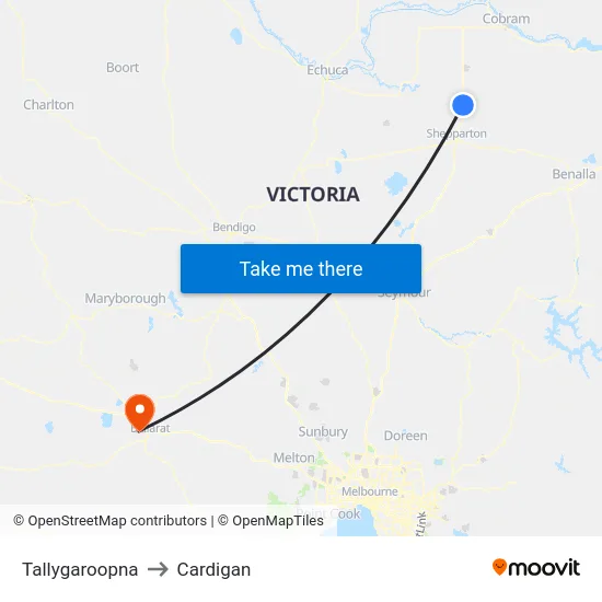 Tallygaroopna to Cardigan map