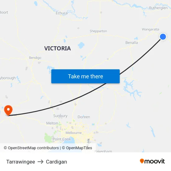 Tarrawingee to Cardigan map