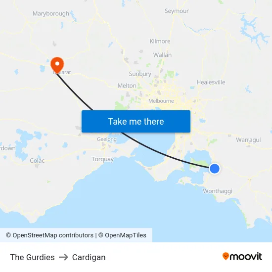 The Gurdies to Cardigan map