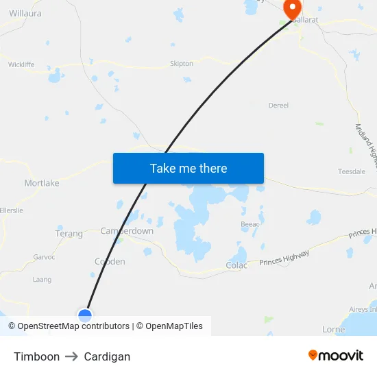 Timboon to Cardigan map