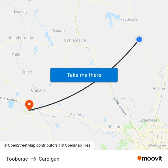 Tooborac to Cardigan map