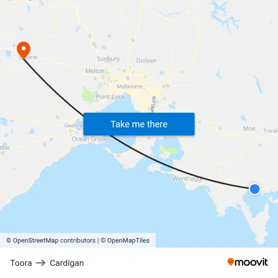 Toora to Cardigan map