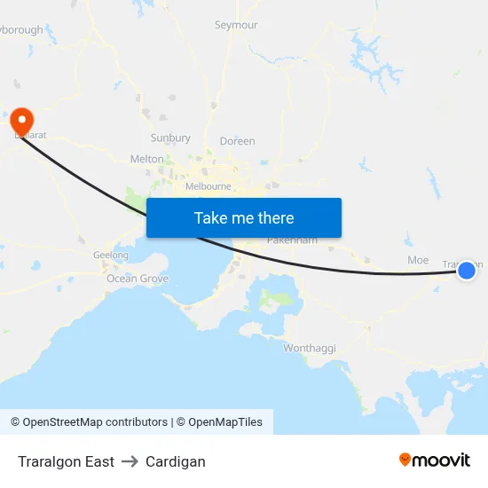 Traralgon East to Cardigan map