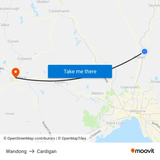 Wandong to Cardigan map