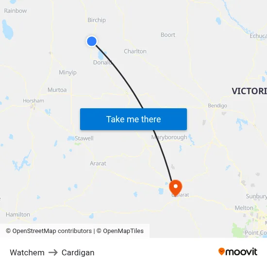 Watchem to Cardigan map