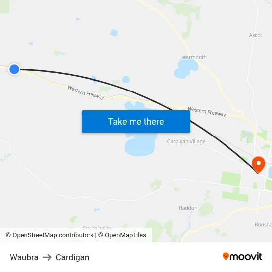 Waubra to Cardigan map