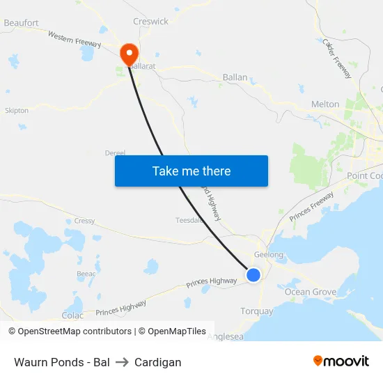 Waurn Ponds - Bal to Cardigan map