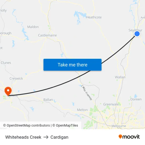 Whiteheads Creek to Cardigan map