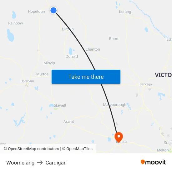 Woomelang to Cardigan map