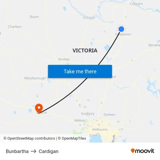 Bunbartha to Cardigan map