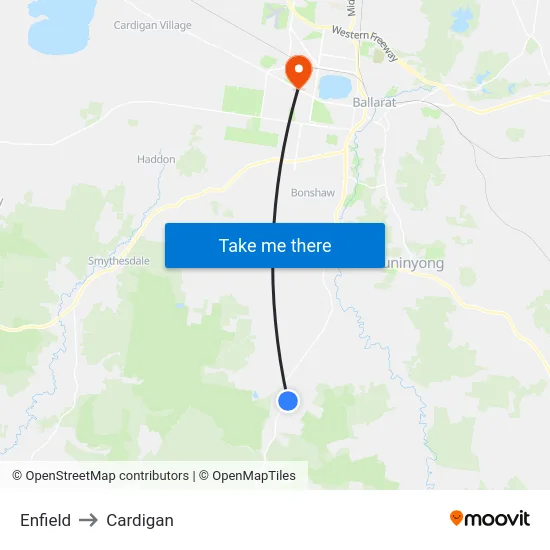 Enfield to Cardigan map