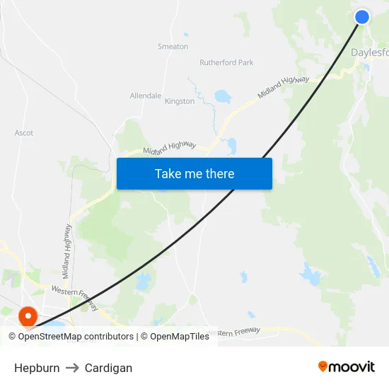 Hepburn to Cardigan map