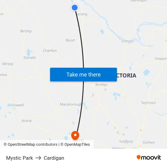 Mystic Park to Cardigan map