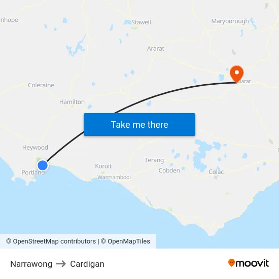 Narrawong to Cardigan map