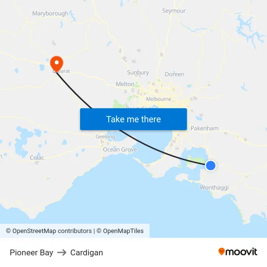 Pioneer Bay to Cardigan map