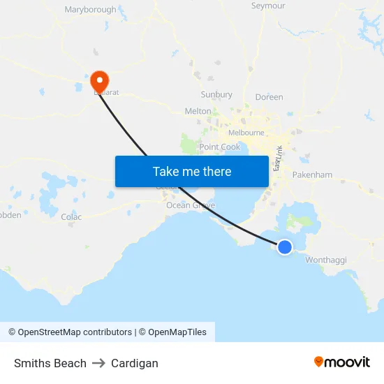 Smiths Beach to Cardigan map