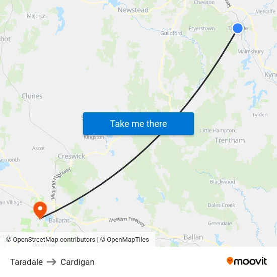 Taradale to Cardigan map