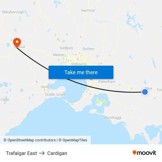 Trafalgar East to Cardigan map