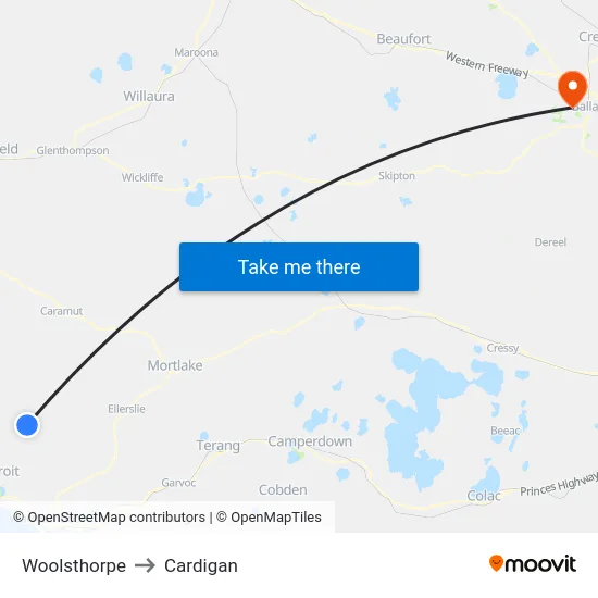 Woolsthorpe to Cardigan map