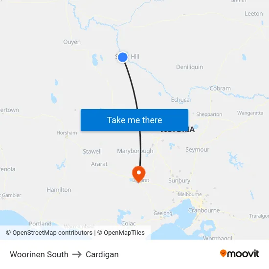 Woorinen South to Cardigan map