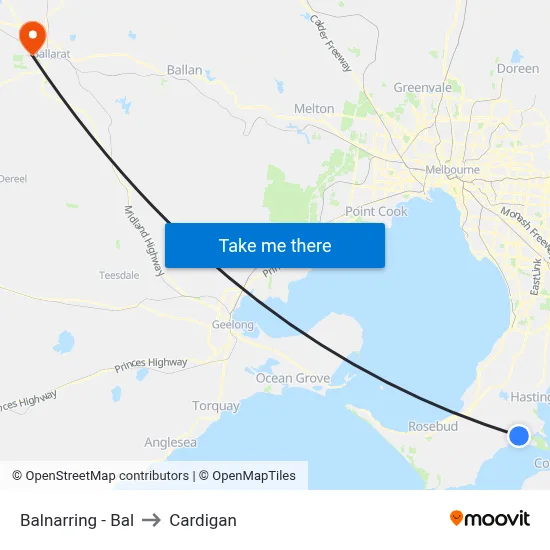 Balnarring - Bal to Cardigan map