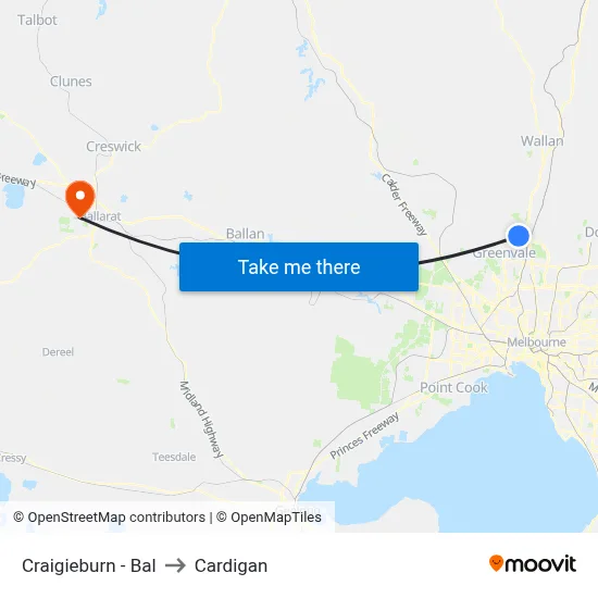 Craigieburn - Bal to Cardigan map