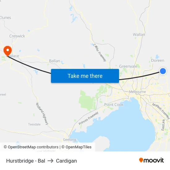 Hurstbridge - Bal to Cardigan map
