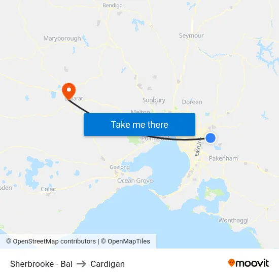 Sherbrooke - Bal to Cardigan map