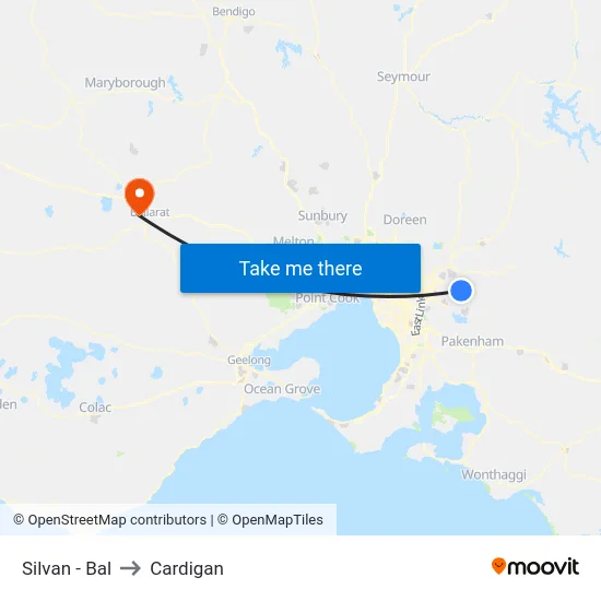 Silvan - Bal to Cardigan map