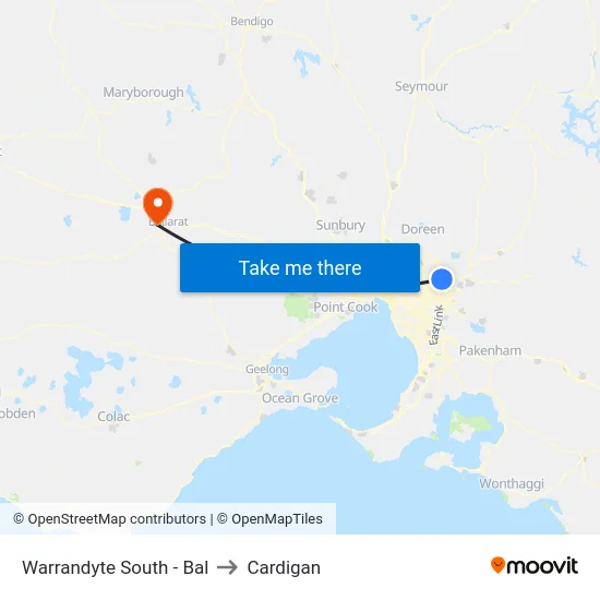 Warrandyte South - Bal to Cardigan map