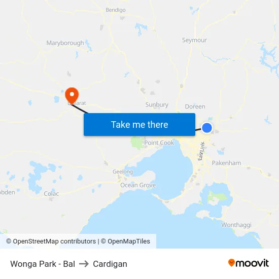 Wonga Park - Bal to Cardigan map