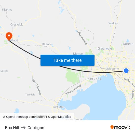 Box Hill to Cardigan map