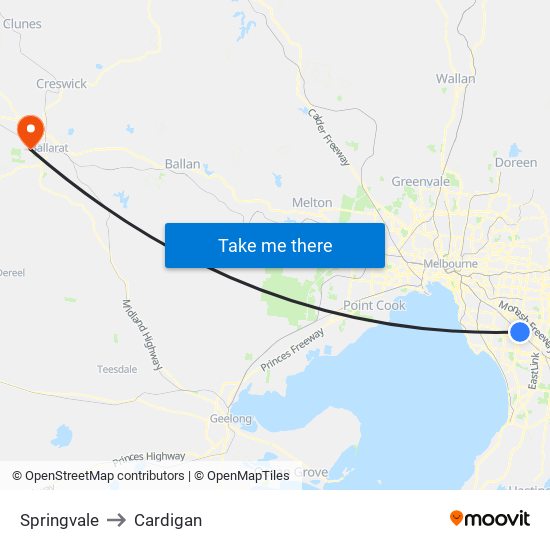 Springvale to Cardigan map