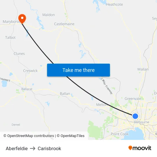 Aberfeldie to Carisbrook map